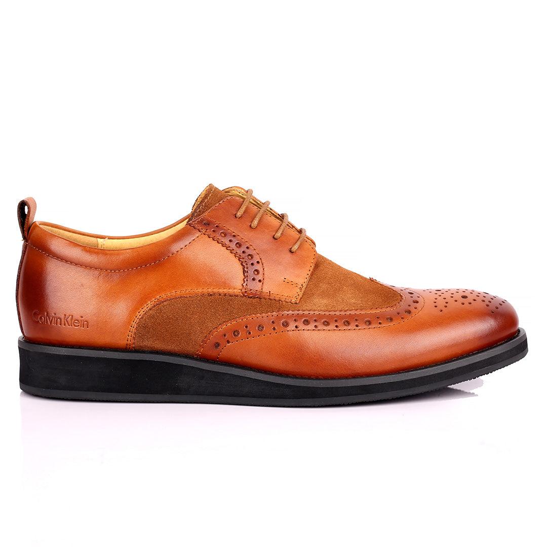 CK Classic Brogue And Half Suede Designed Leather Shoe - Brown - Obeezi.com