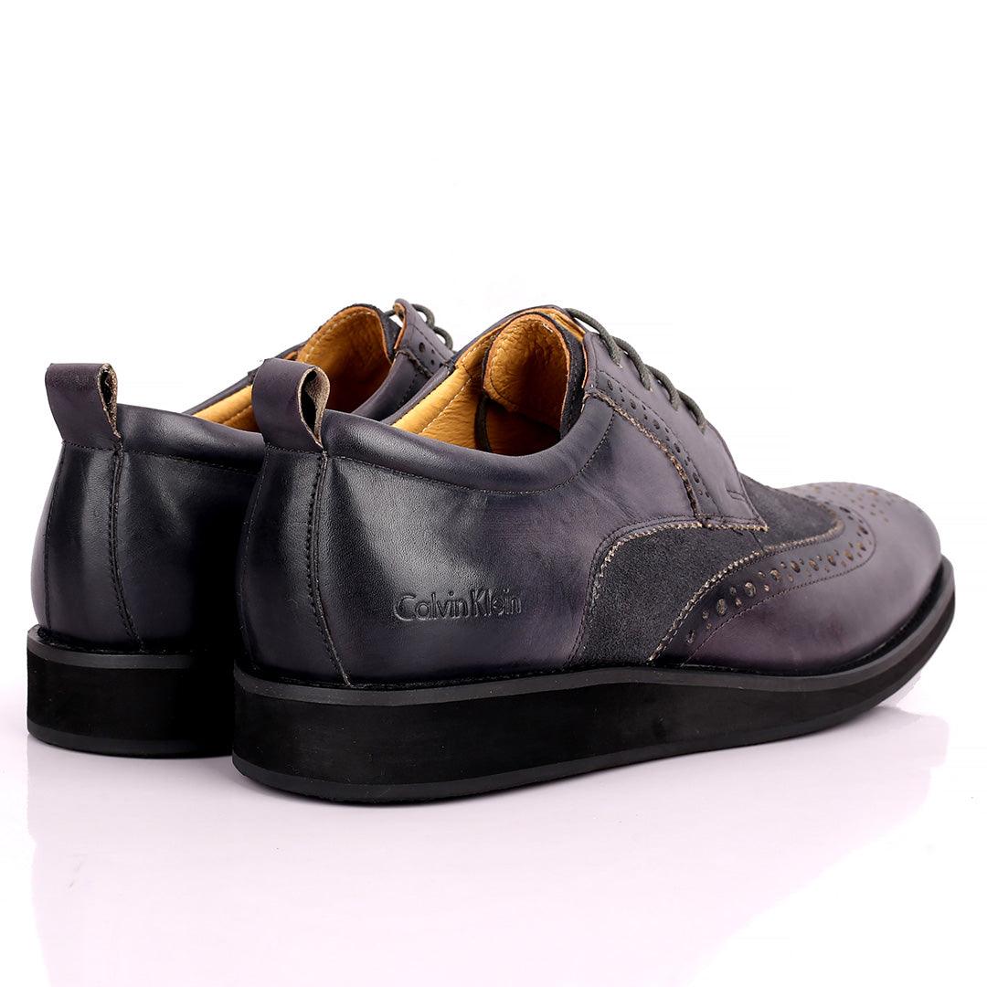 CK Classic Brogue And Half Suede Designed Leather Shoe - Grey - Obeezi.com