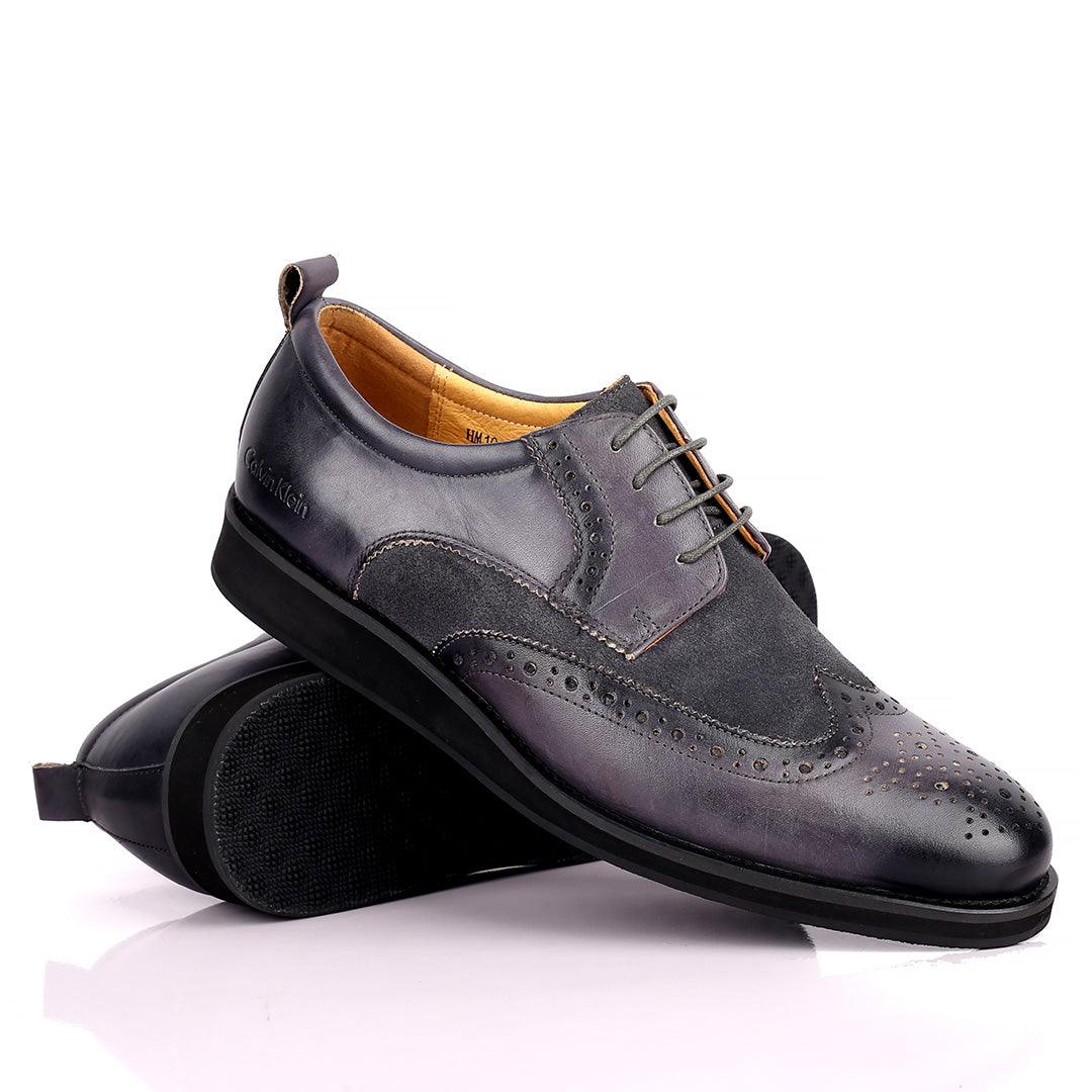 CK Classic Brogue And Half Suede Designed Leather Shoe - Grey - Obeezi.com