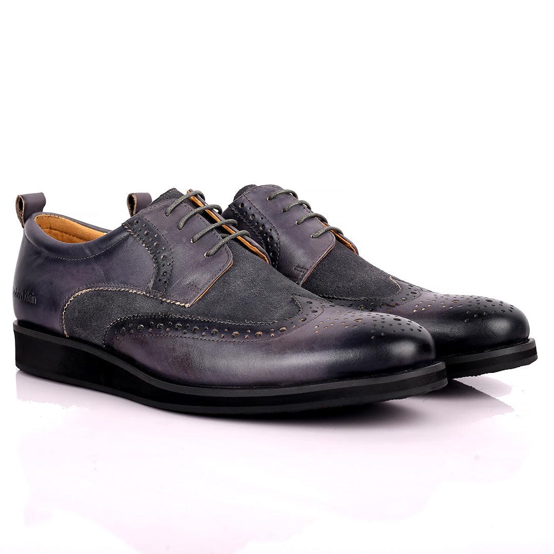 CK Classic Brogue And Half Suede Designed Leather Shoe - Grey - Obeezi.com