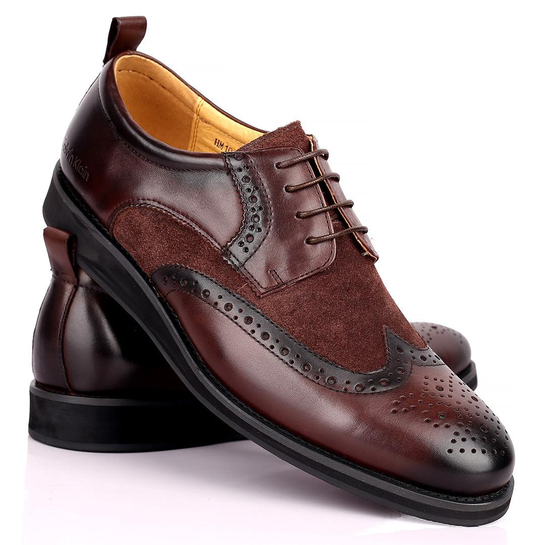 CK Classic Brogue And Half Suede Designed Leather Shoe - Obeezi.com