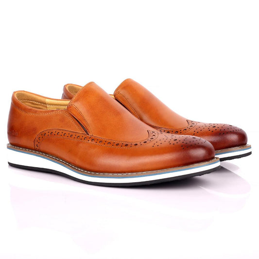 CK Classic Brown Perforated Brogue With White Designed Sole Shoe - Obeezi.com