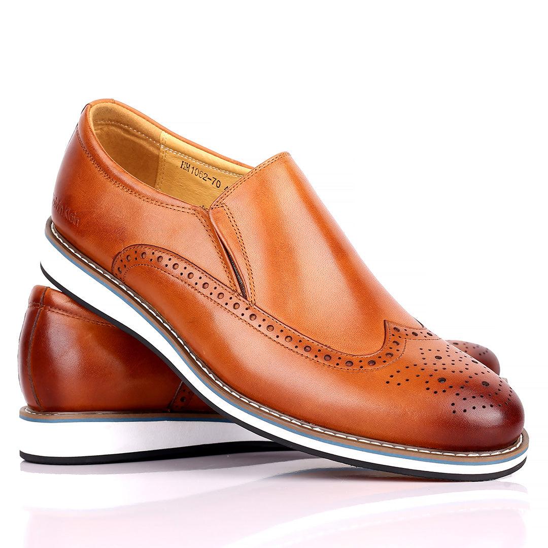 CK Classic Brown Perforated Brogue With White Designed Sole Shoe - Obeezi.com
