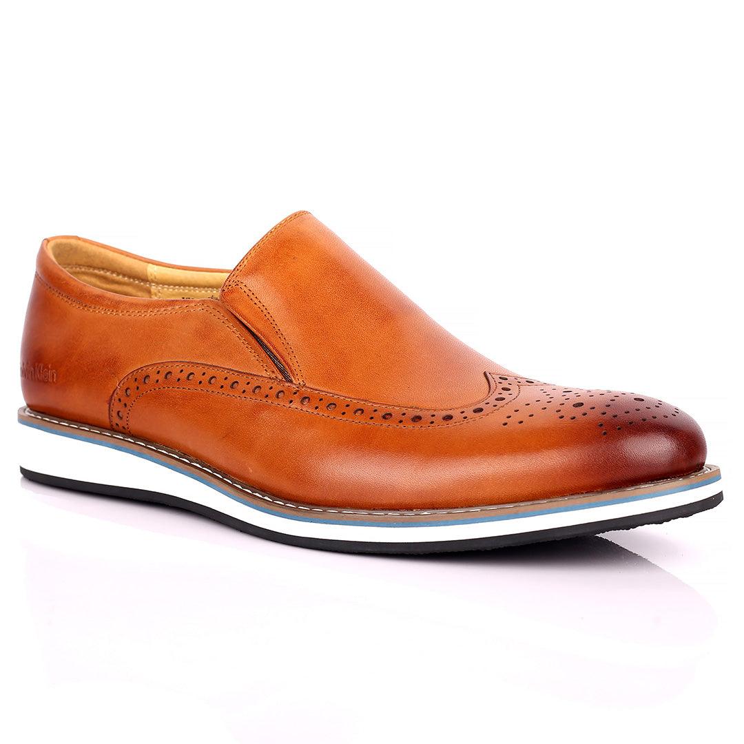 CK Classic Brown Perforated Brogue With White Designed Sole Shoe - Obeezi.com