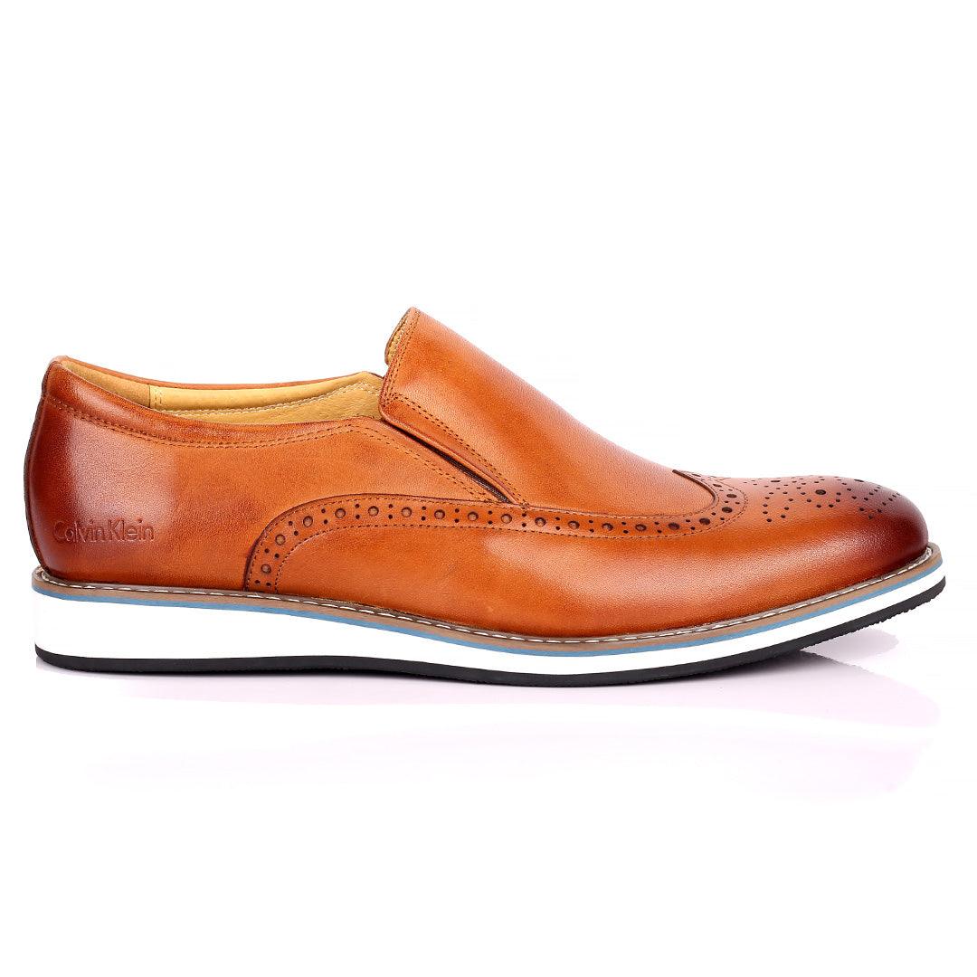 CK Classic Brown Perforated Brogue With White Designed Sole Shoe - Obeezi.com