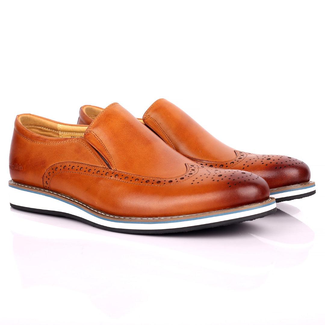 CK Classic Brown Perforated Brogue With White Designed Sole Shoe - Obeezi.com
