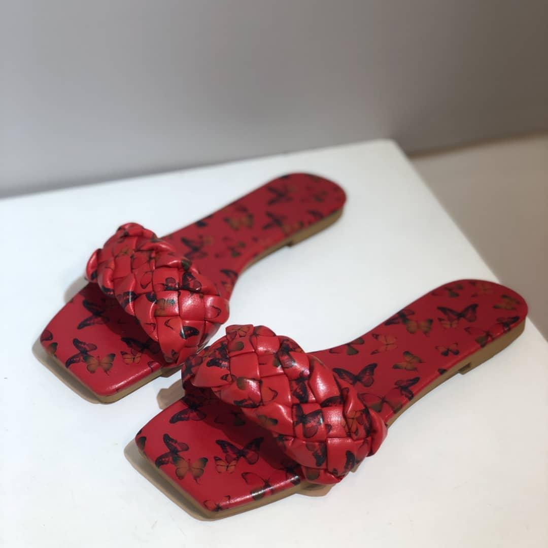 Classic Butterfly Printed Braid Strap Designed Slide - Red - Obeezi.com