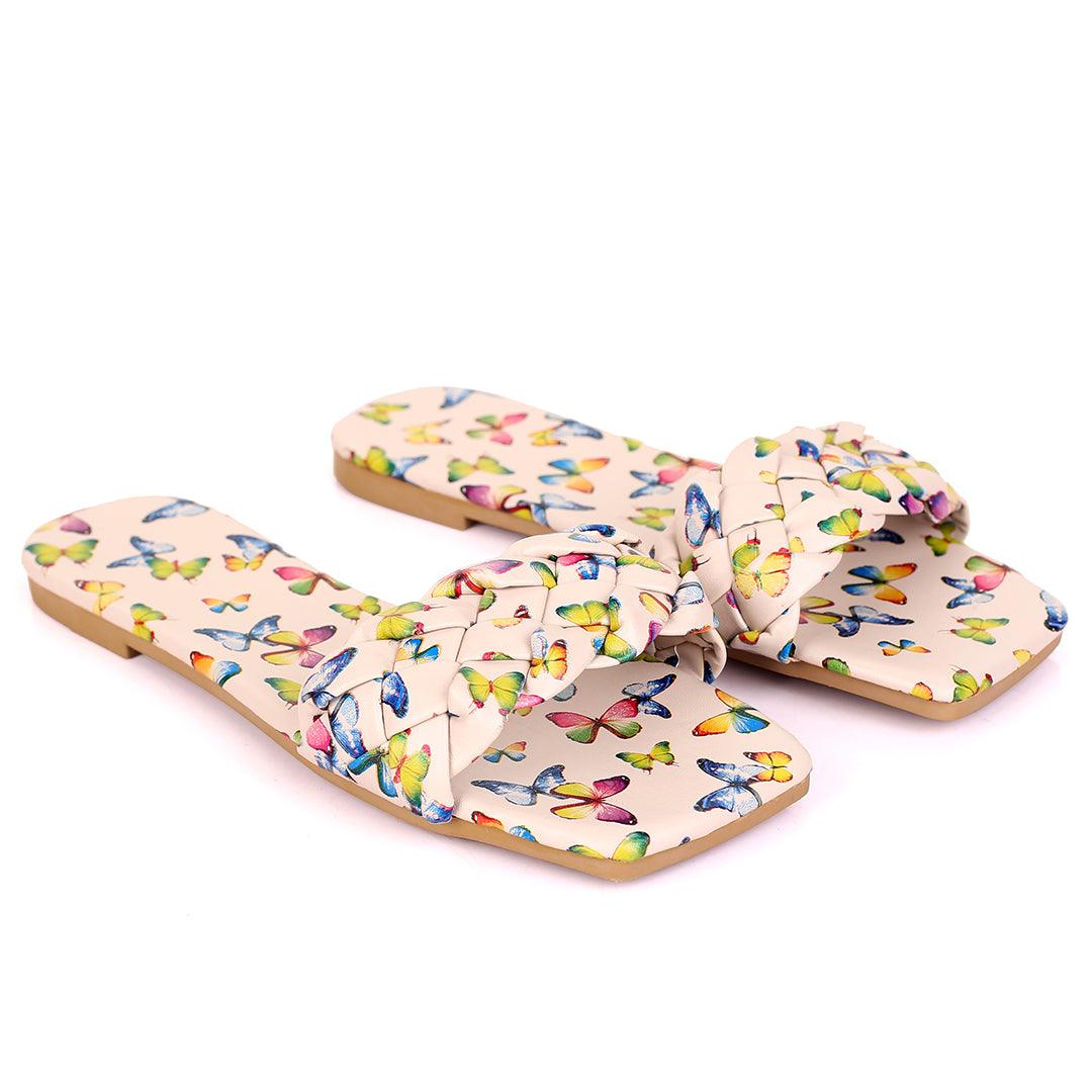 Classic Butterfly Printed Braid Strap Designed Slippers Brown - Obeezi.com