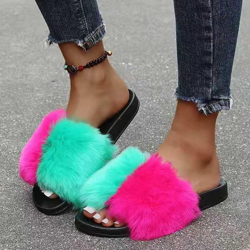 Classic Fur Designed Multi Coloured Slipper - Obeezi.com