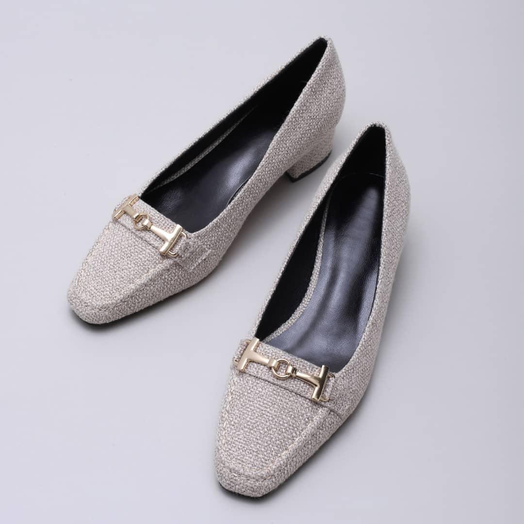 Classic Gold Logo Designed Women's Low Heel Shoe - Obeezi.com