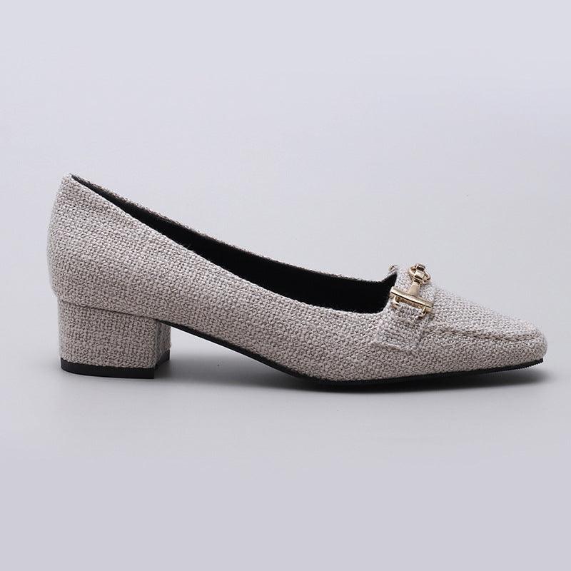 Classic Gold Logo Designed Women's Low Heel Shoe - Obeezi.com
