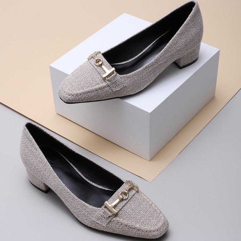 Classic Gold Logo Designed Women's Low Heel Shoe - Obeezi.com