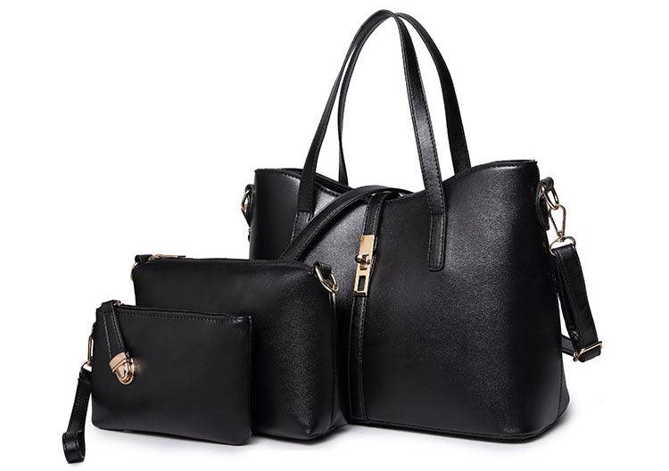 Classic Leather Detachable 3 in 1 Strap Woman Black Handbag - Obeezi.com