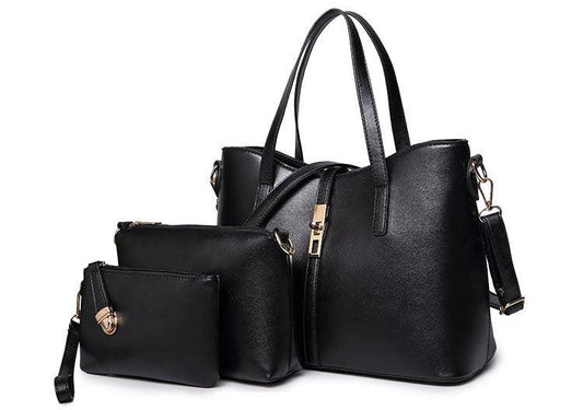 Classic Leather Detachable 3 in 1 Strap Woman Black Handbag - Obeezi.com