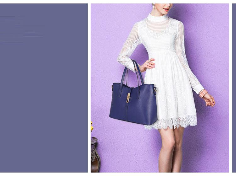 Classic Leather Detachable 3 in 1 Strap Woman Blue Handbag - Obeezi.com
