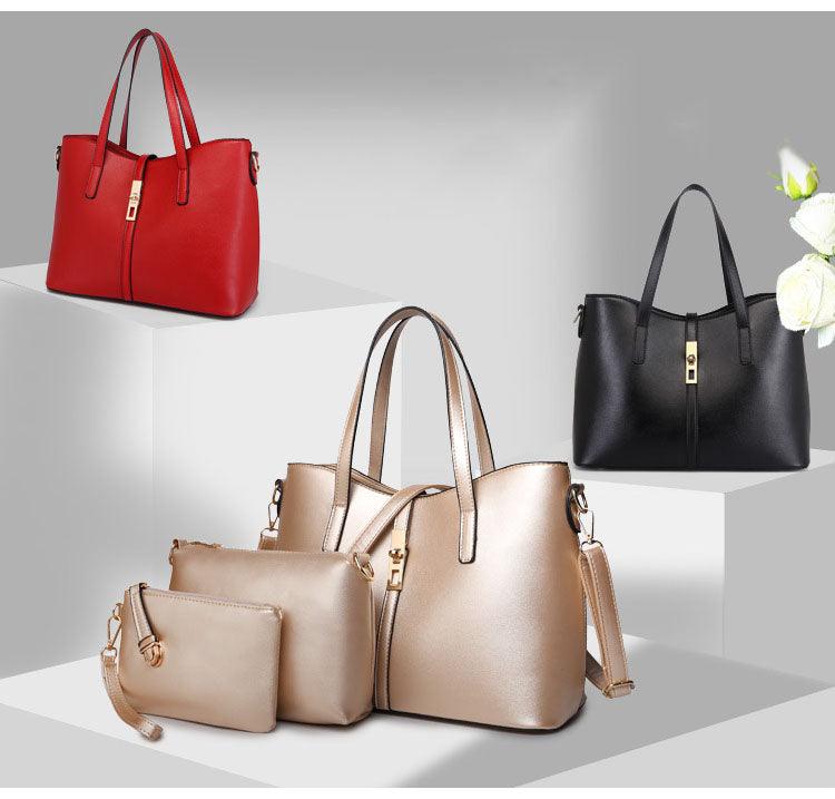 Classic Leather Detachable 3 in 1 Strap Woman Gold Handbag - Obeezi.com