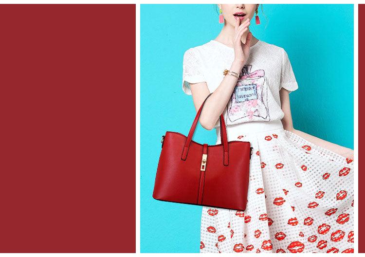 Classic Leather Detachable 3 in 1 Strap Woman Red Handbag - Obeezi.com