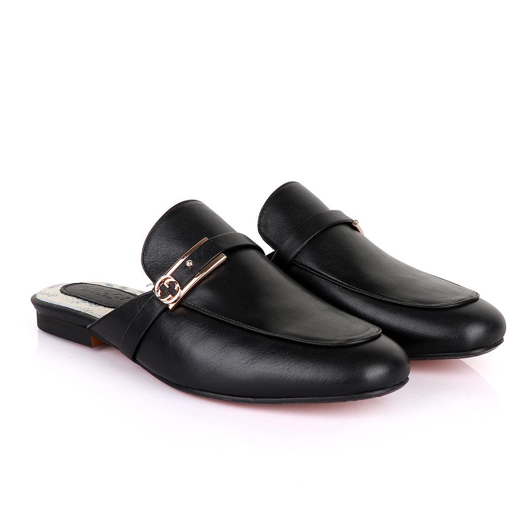 Classic Mole Black Leather Half Shoe - Obeezi