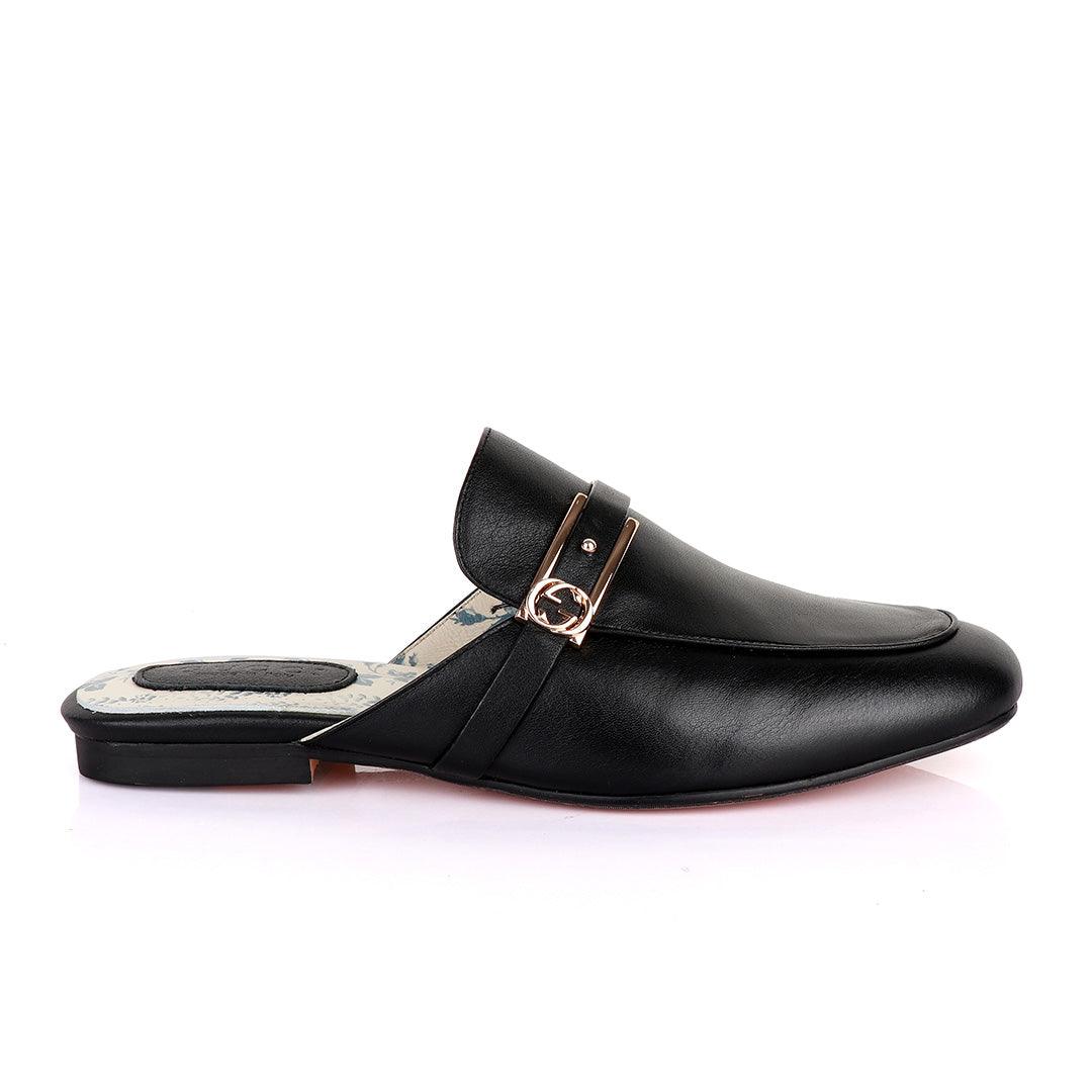 Classic Mole Black Leather Half Shoe - Obeezi