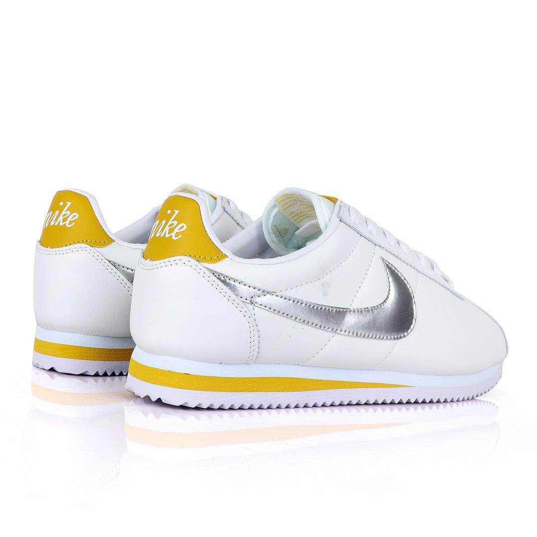 Classic Nk Cortez Prem White and Silver Sneakers - Obeezi