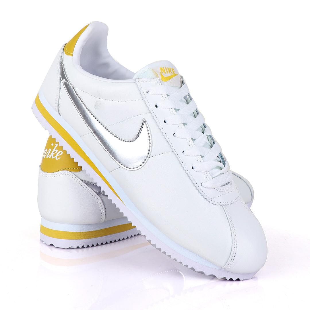Classic Nk Cortez Prem White and Silver Sneakers - Obeezi