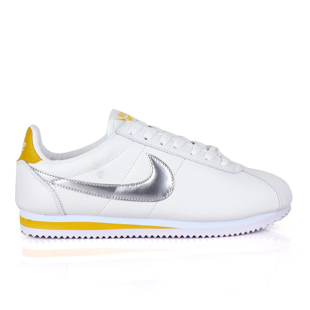 Classic Nk Cortez Prem White and Silver Sneakers - Obeezi