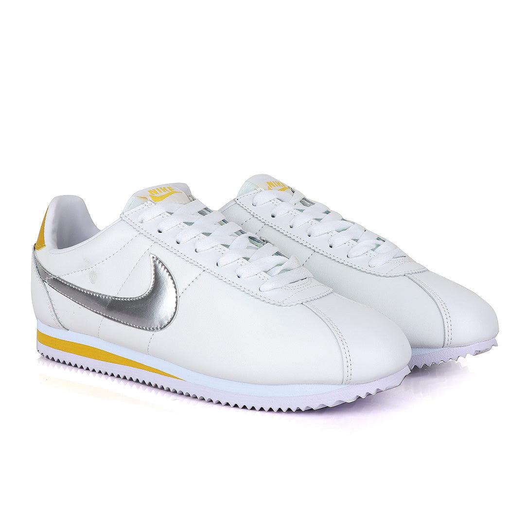 Classic Nk Cortez Prem White and Silver Sneakers - Obeezi