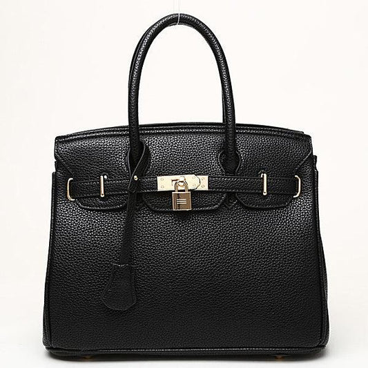 Classic Padlock Buckle Detail Tote Shoulder Hand Bag - Black - Obeezi.com