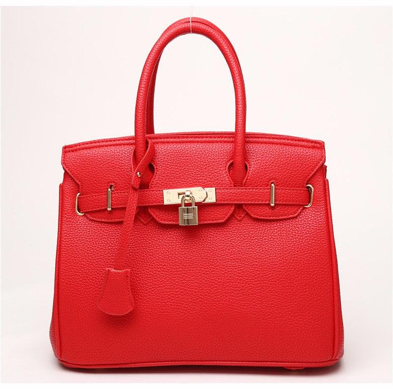 Classic Padlock Buckle Detail Tote Shoulder Hand Bag - Red - Obeezi.com