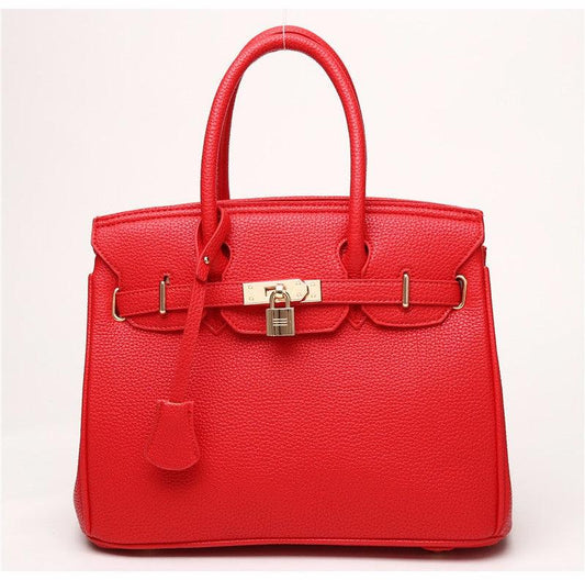 Classic Padlock Buckle Detail Tote Shoulder Hand Bag - Red - Obeezi.com