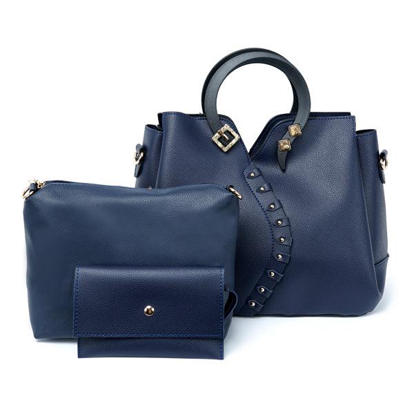 Classy Leather Fashionista Tote 3 in 1 Handbags -Blue - Obeezi.com