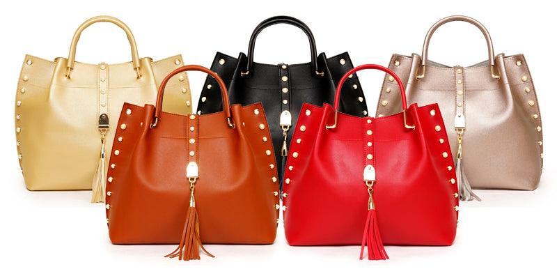 Classy Leather Luxury Design 3pcs Woman Red Wine Handbag - Obeezi.com