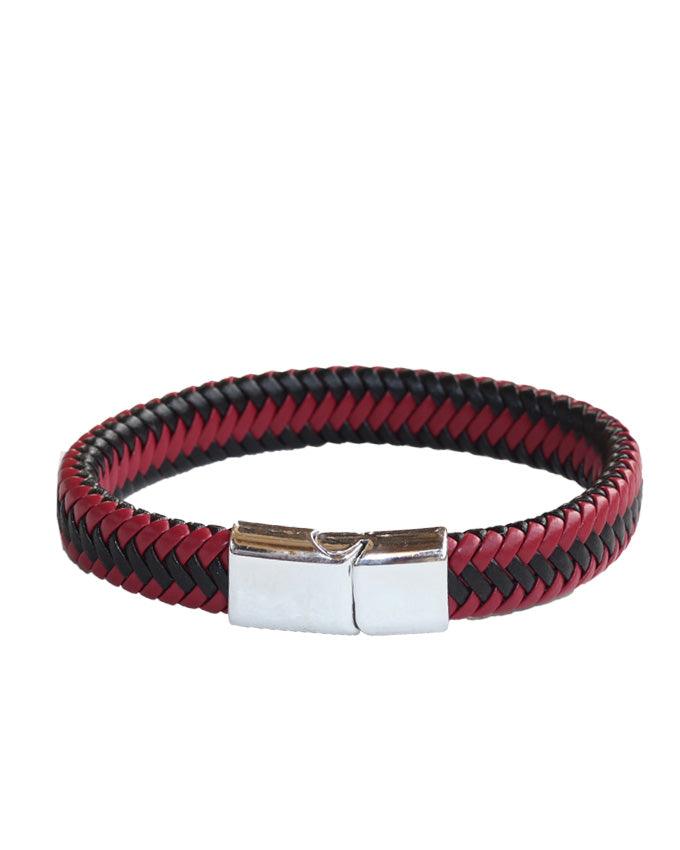 Closed packed Burton Men's Leather Bracelet in black and pink plaits - Obeezi.com