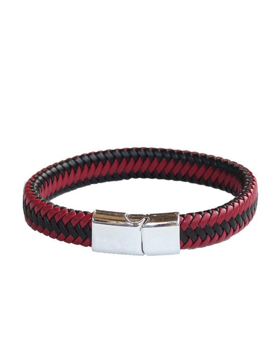 Closed packed Burton Men's Leather Bracelet in black and pink plaits - Obeezi.com