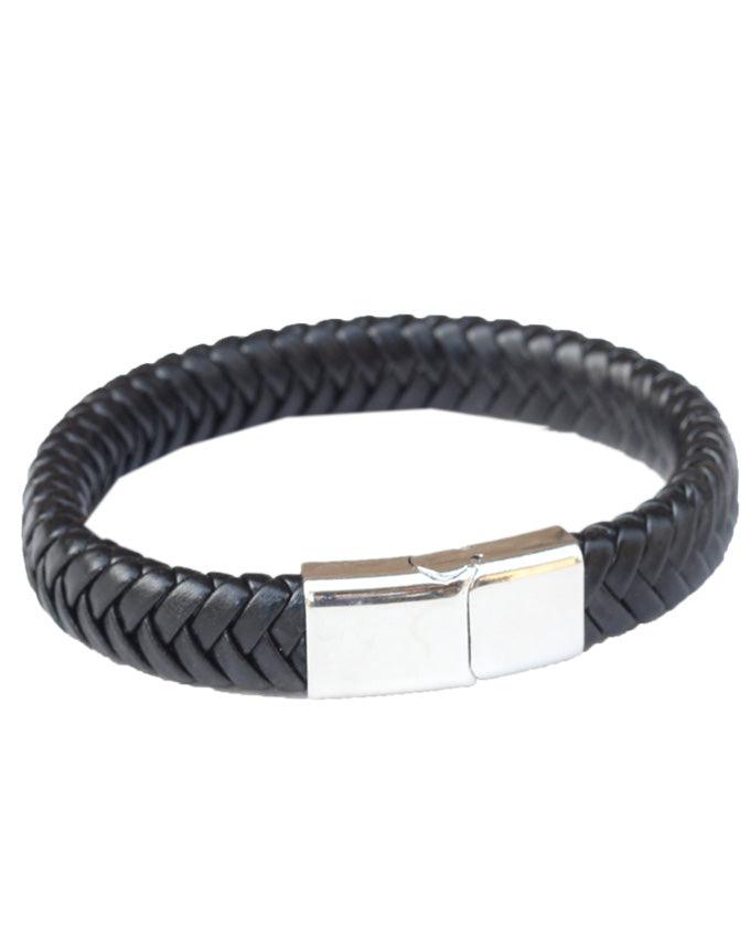 Closed packed Burton Men's Plaited Leather Bracelet In Black - Obeezi.com