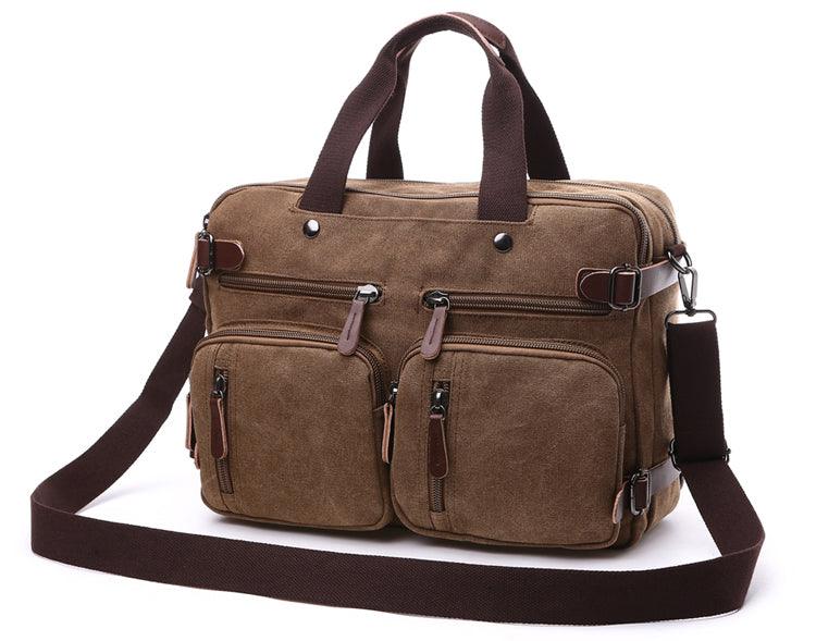Coffee Vintage Canvas Backpack With Brown Strap Design - Obeezi.com