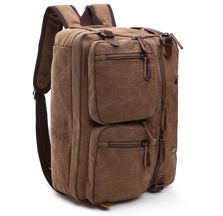 Coffee Vintage Canvas Backpack With Brown Strap Design - Obeezi.com