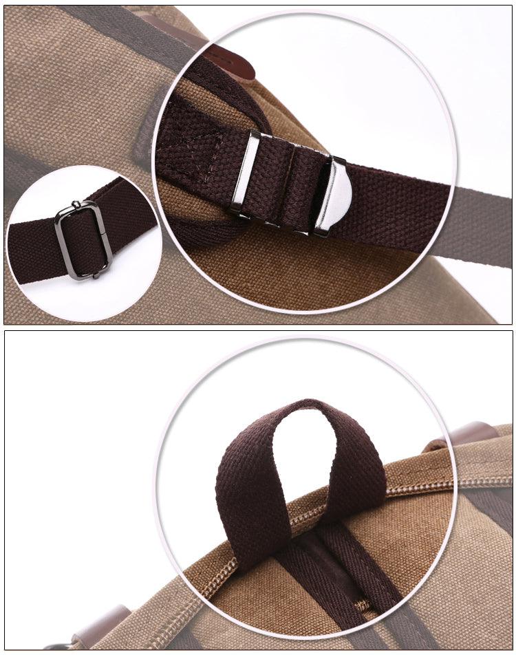 Coffee Vintage Canvas Backpack With Brown Strap Design - Obeezi.com