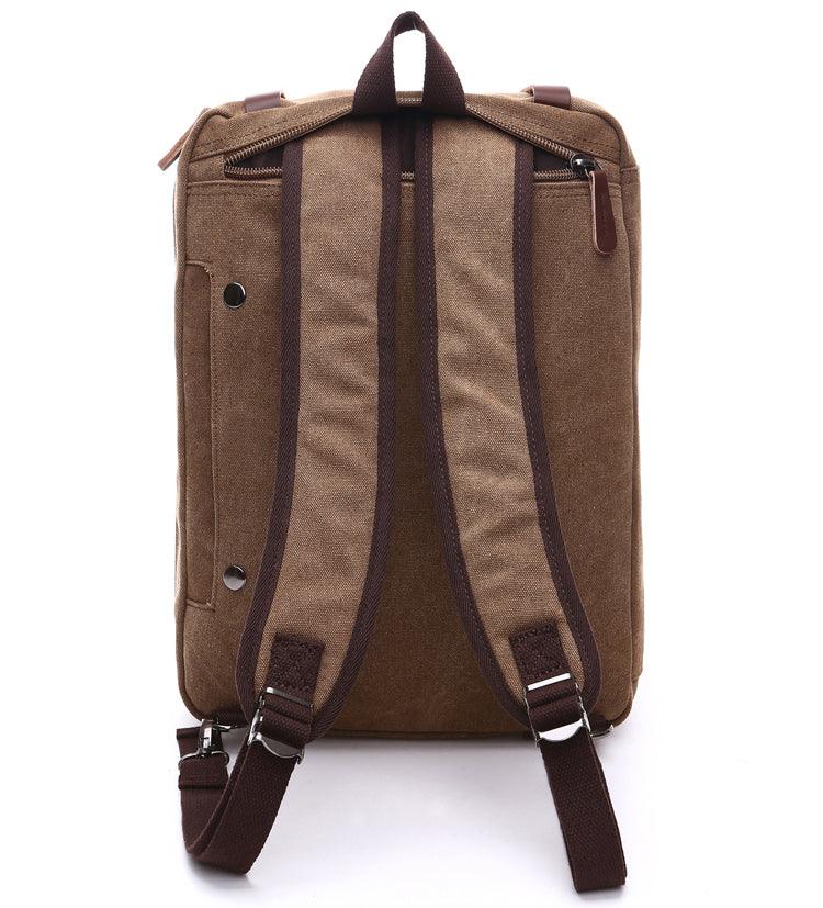 Coffee Vintage Canvas Backpack With Brown Strap Design - Obeezi.com