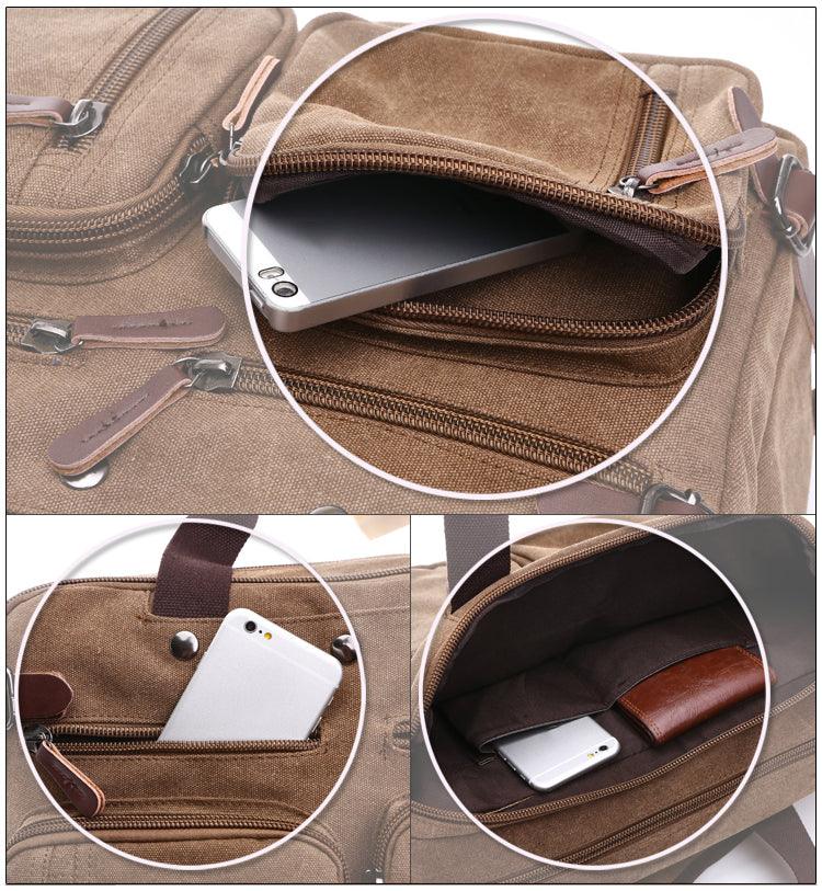 Coffee Vintage Canvas Backpack With Brown Strap Design - Obeezi.com