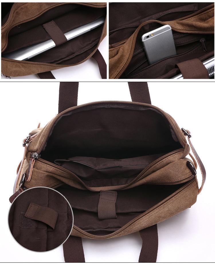 Coffee Vintage Canvas Backpack With Brown Strap Design - Obeezi.com