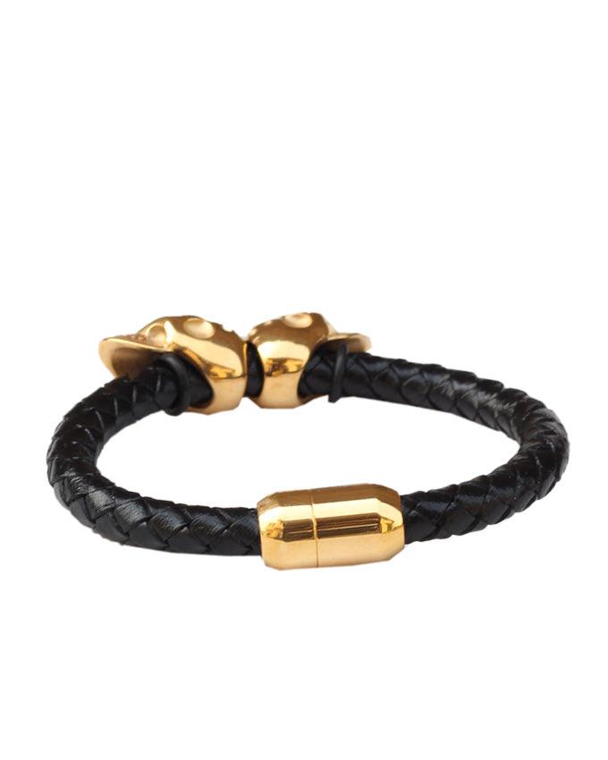Creative Decoration Skull Leather Black And Gold Bracelet - Obeezi.com
