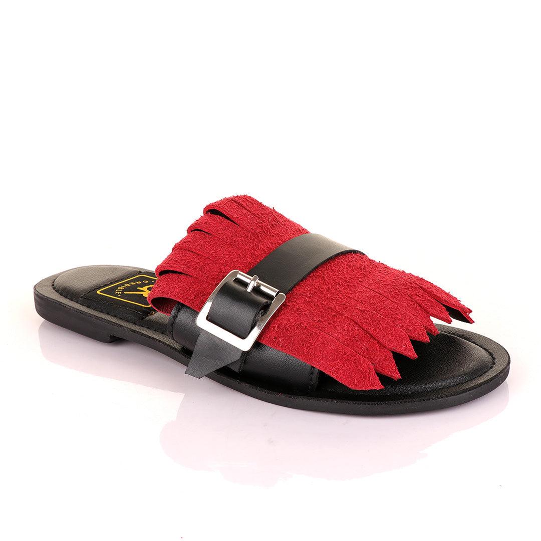 Credible Crown Wine Head Unisex Leather Black Slippers - Obeezi