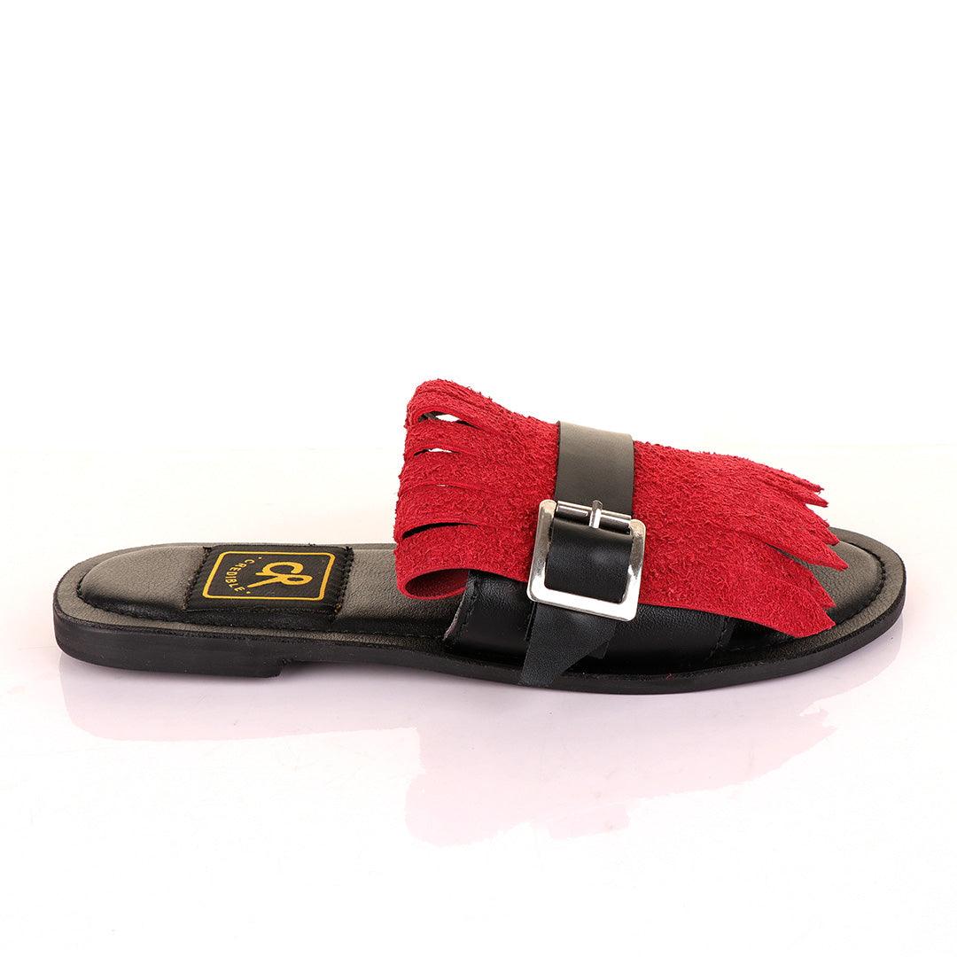 Credible Crown Wine Head Unisex Leather Black Slippers - Obeezi