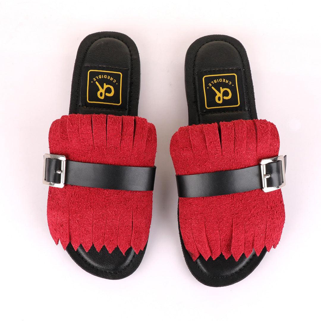 Credible Crown Wine Head Unisex Leather Black Slippers - Obeezi