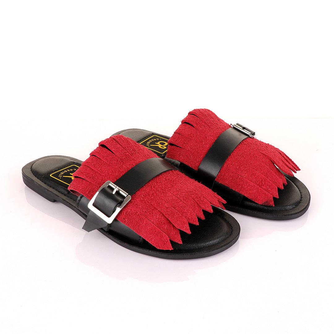 Credible Crown Wine Head Unisex Leather Black Slippers - Obeezi