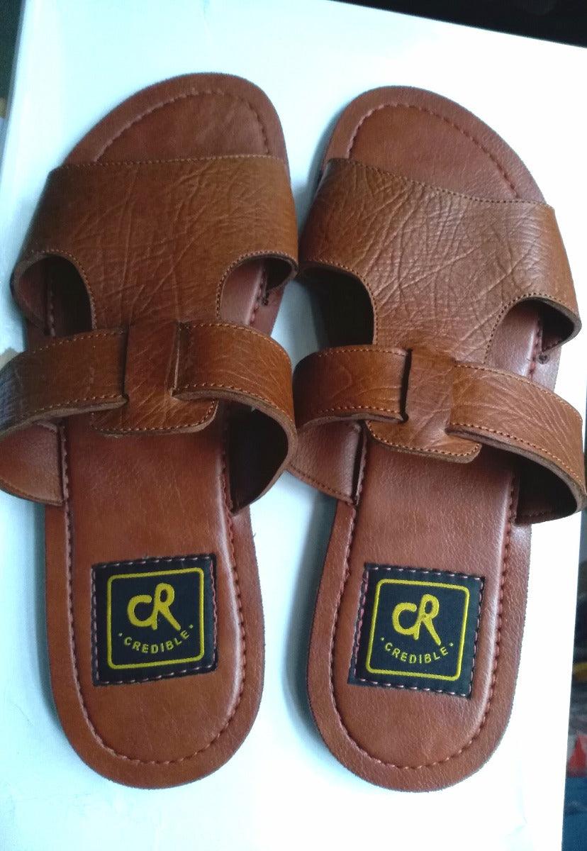 Credible Tan Leather Fashion Handmade Slippers - Obeezi