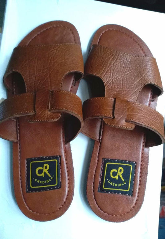 Credible Tan Leather Fashion Handmade Slippers - Obeezi