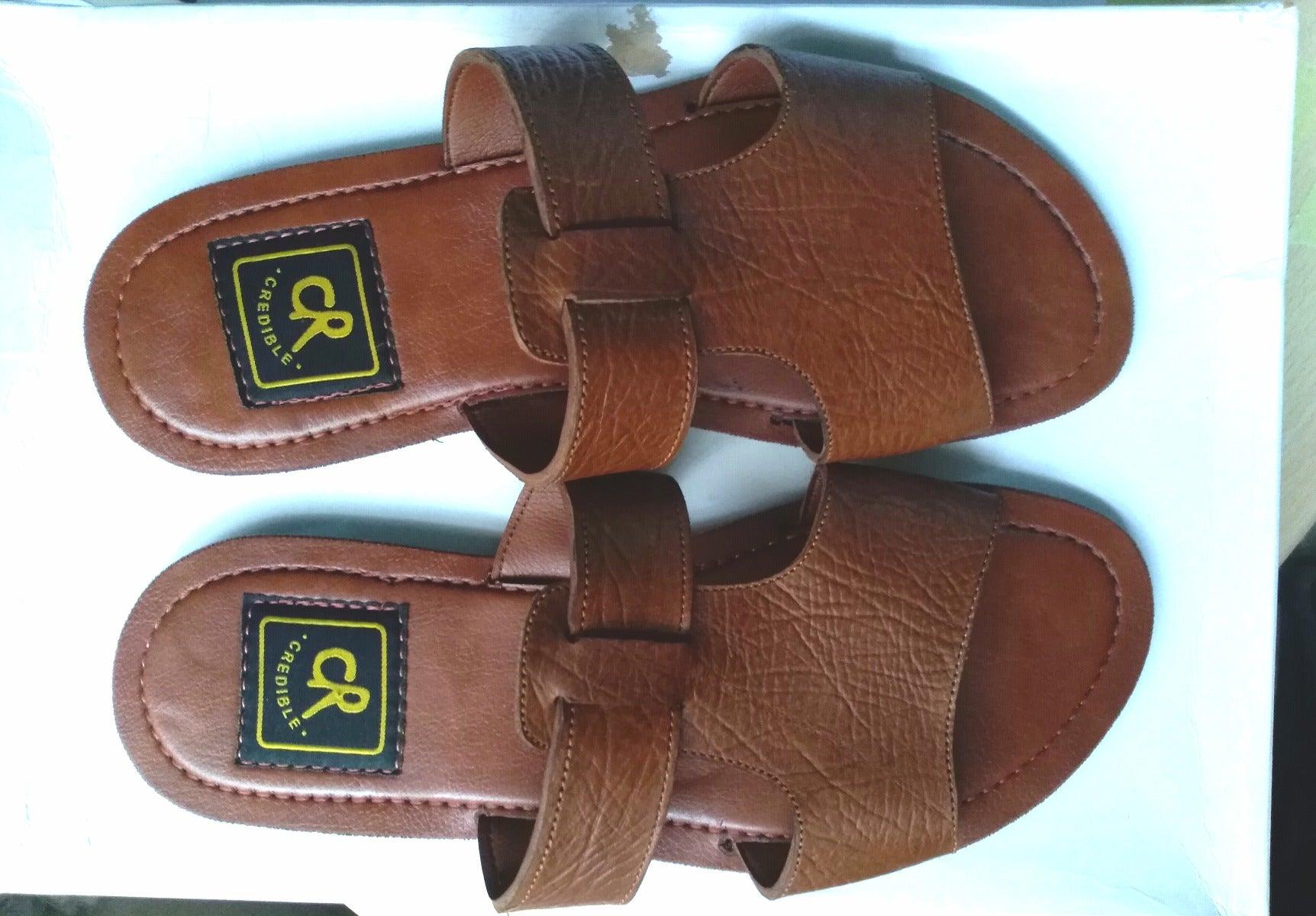 Credible Tan Leather Fashion Handmade Slippers - Obeezi