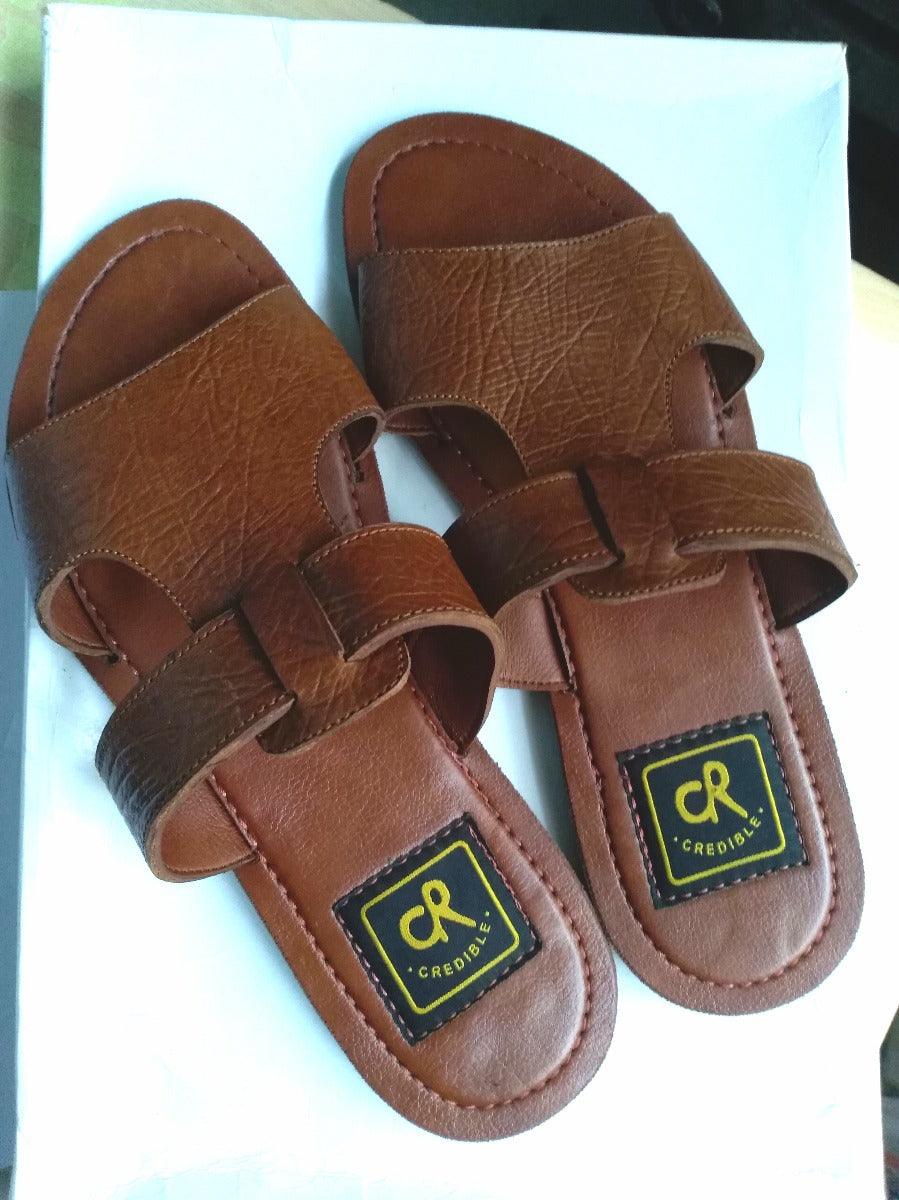 Credible Tan Leather Fashion Handmade Slippers - Obeezi